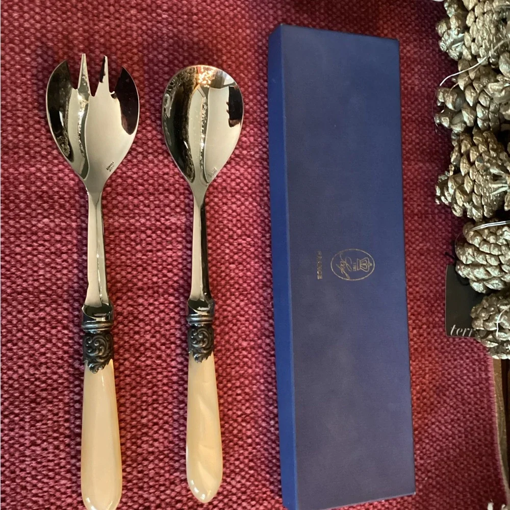 SCOF FRANCE pearled ivory salad servers ( set of 2)